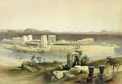 Vista general de la isla de Philae, Nubia, de Egipto y Nubia, Vol.1 de David Roberts